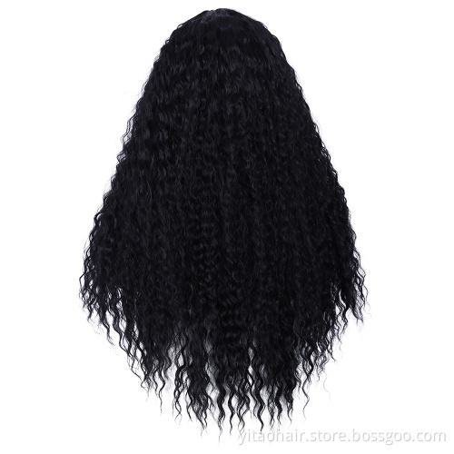 FZY Wholesale Price Good Omens Cosplay natural black middle part long water wave curly  Synthetic hair Wigs Vendor